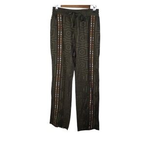 Johnny Was Biya Provenza Embroidered Pants in Olive Green Size X-Small.